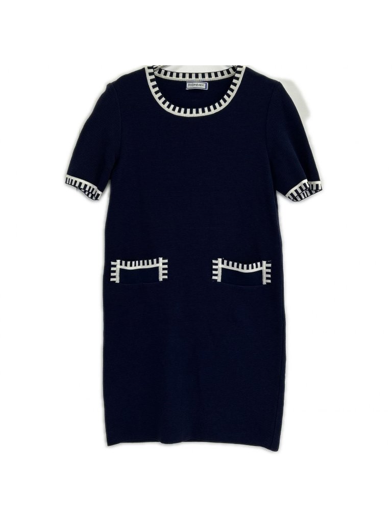 Saint Laurent Yves Navy Rayon Short Sleeve Dress